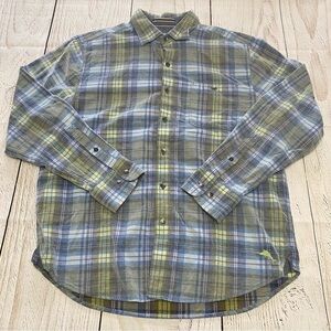 Tommy Bahama Coastline Cord Blue and Green Plaid Shirt Medium